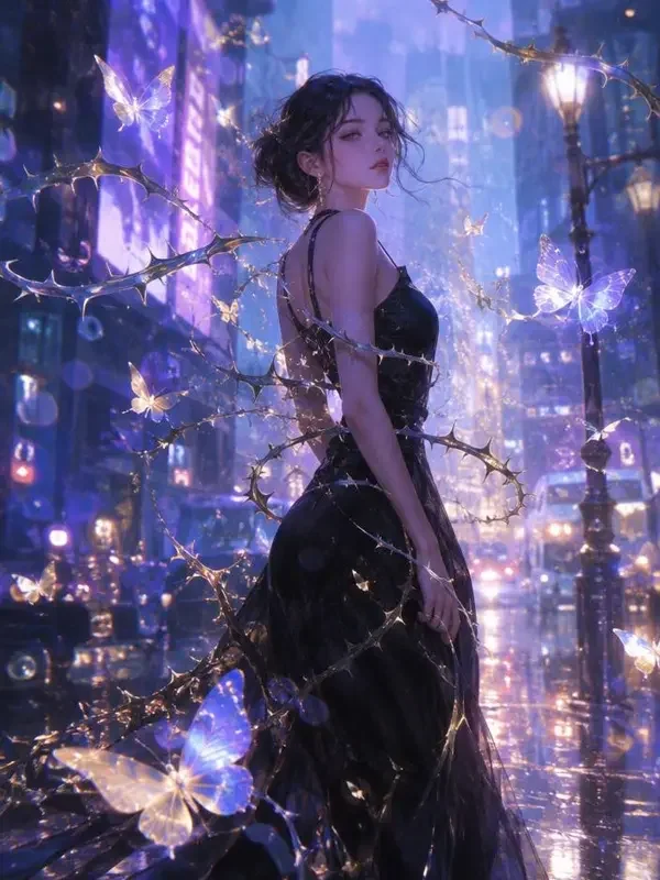 黄果AI短剧《荆棘女王复仇记》封面，都市悬疑复仇的冷艳氛围